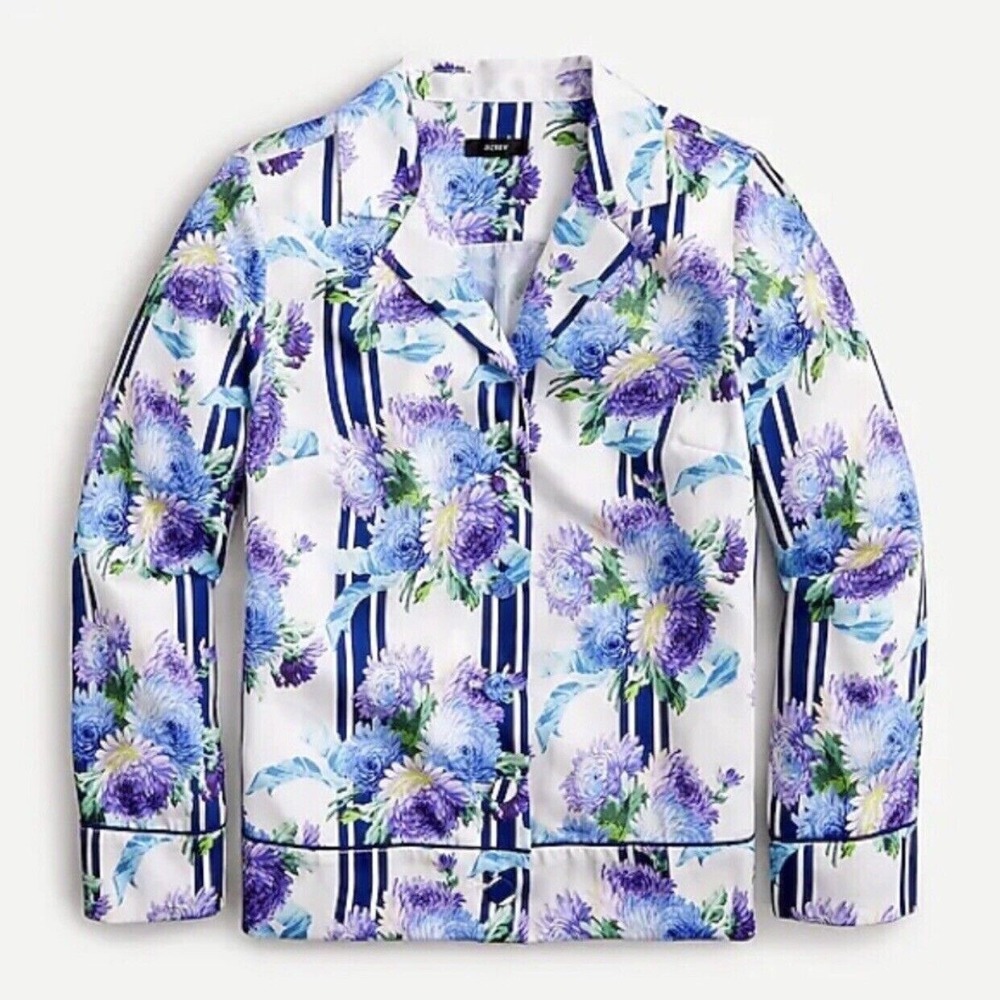 J. Crew Drapey Button Up Top in Vintage Floral Stripe Size Medium Satin Cute